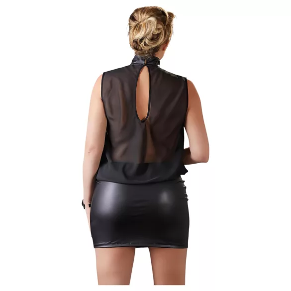 Cottelli Plus Size - transparante jurk - glanzende chiffon - zwart - 4XL