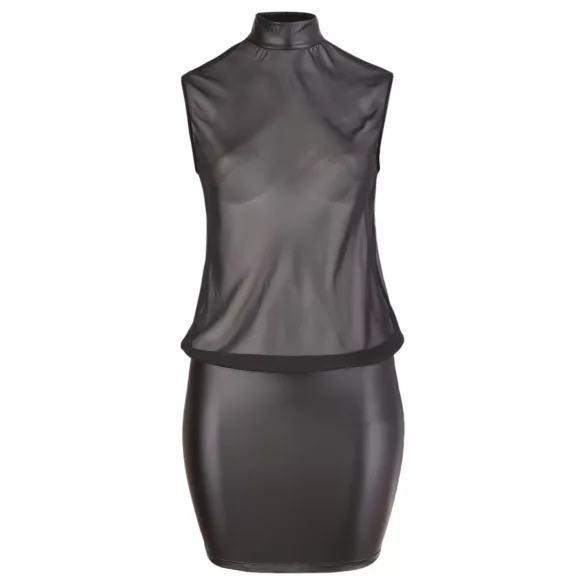 Cottelli Plus Size - transparante jurk - glanzende chiffon - zwart - 4XL