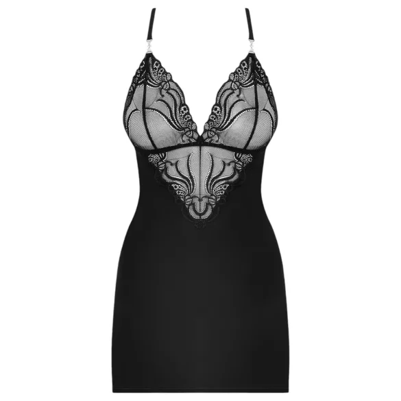 Obsessive - jurkje met bandjes en strass - inclusief string - zwart - L/XL