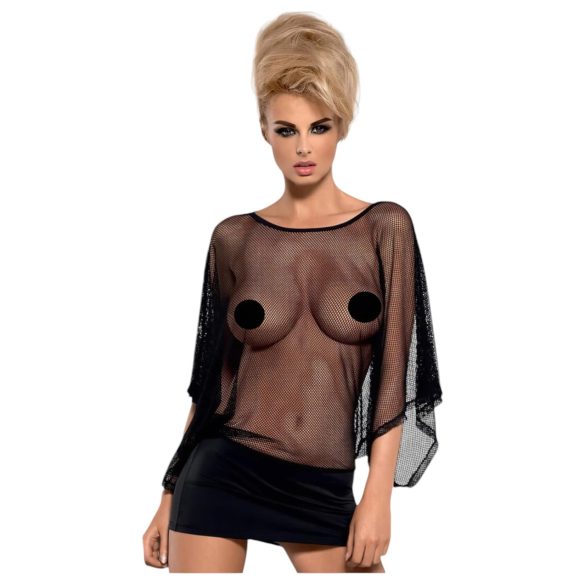 Obsessive Punker - doorzichtige minijurk en string (zwart) - L/XL