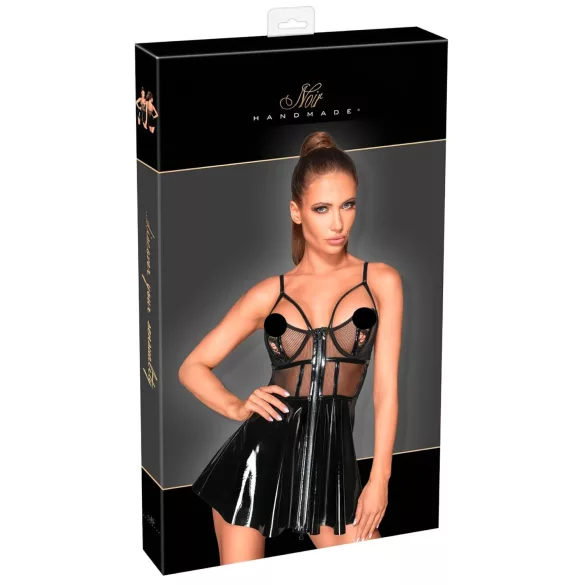 Noir - lakleren jurkje met netstof inzet - zwart - M