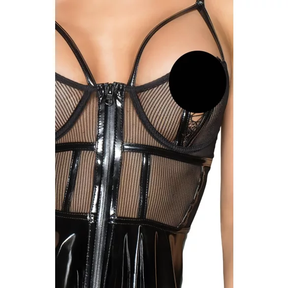 Noir - lakleren jurkje met netstof inzet - zwart - M