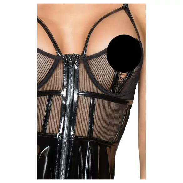Noir - lakleren jurkje met netstof inzet - zwart - L