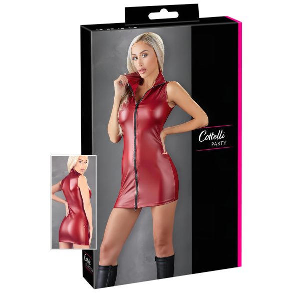 Cottelli Party - glanzende, mouwloze minijurk met rits (rood) - M