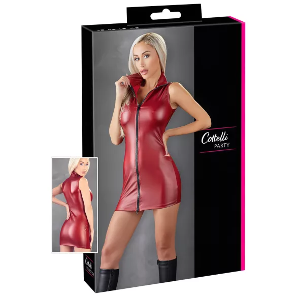 Cottelli Party - mouwloze minijurk met rits - glanzend rood - M