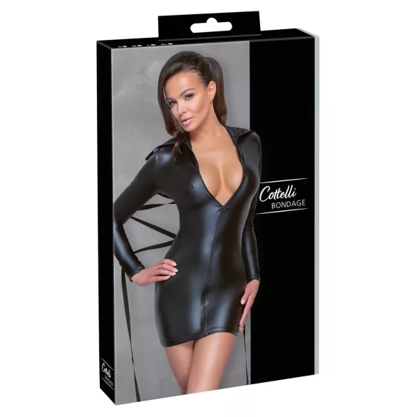 Cottelli Bondage - Jurk met glanseffect - Inclusief boeien - Zwart