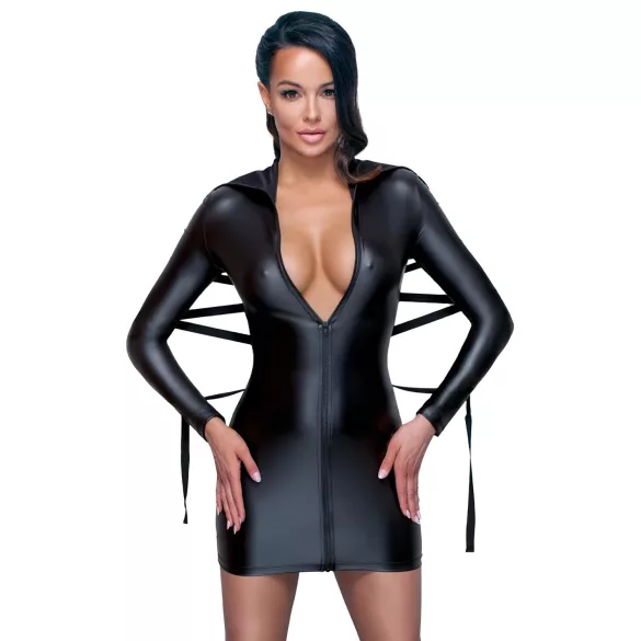 Cottelli Bondage - Jurk met glanseffect - Inclusief boeien - Zwart