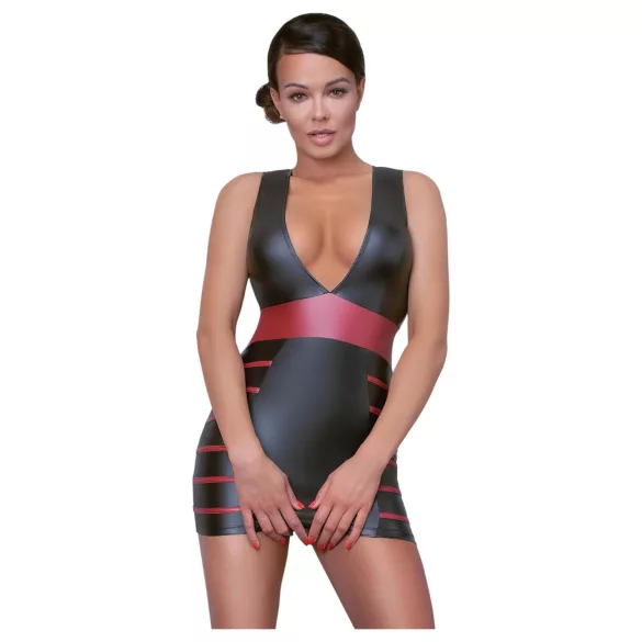 Cottelli Party - gestreepte, aansluitende jurk (zwart-rood)