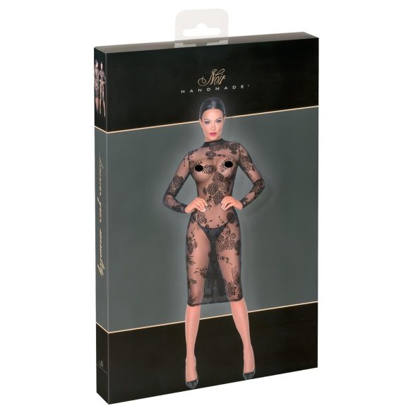 Noir - Transparante lange mouwen jurk, bloemenprint (zwart)