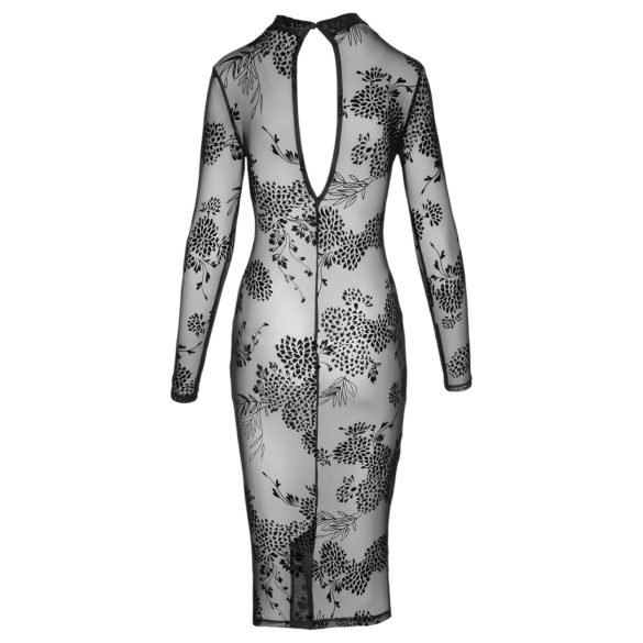 Noir - Transparante lange mouwen jurk, bloemenprint (zwart)