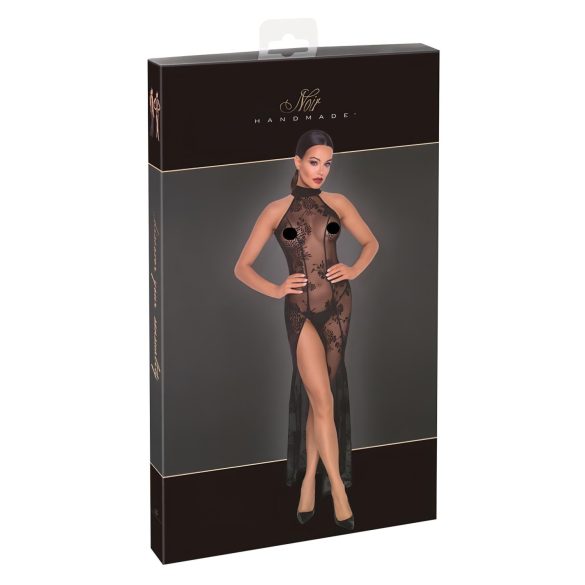 Noir - transparante lange jurk - bloemenmotief - zwart - XL