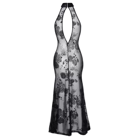 Noir - transparante lange jurk - bloemenmotief - zwart - XL