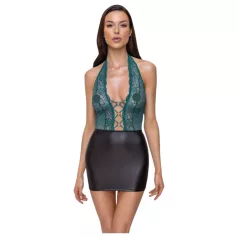   Cottelli - glanzende jurk met veters en kant (zwart-groen) - M