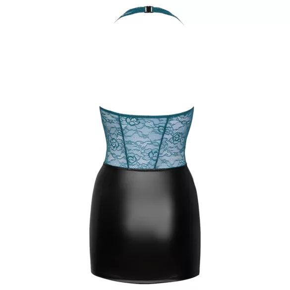 Cottelli - glanzende jurk met veters en kant (zwart-groen) - XL