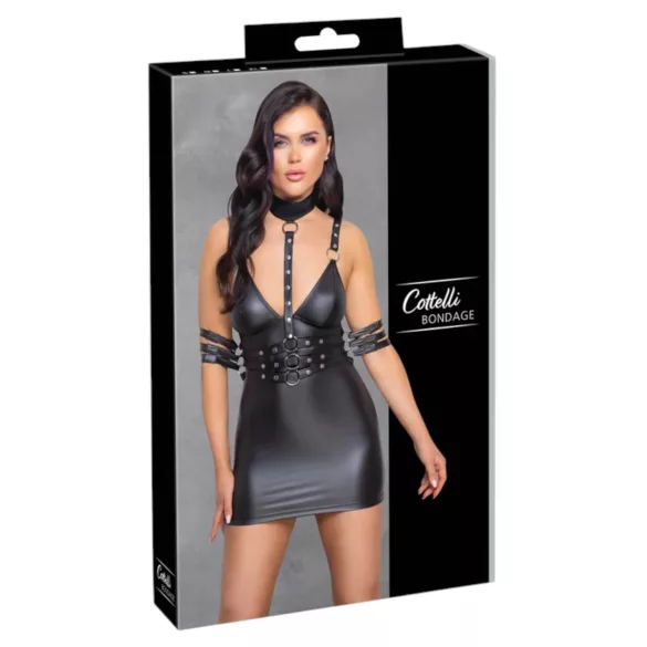 Cottelli Bondage - halter nek mini jurk - glanzend - zwart - M