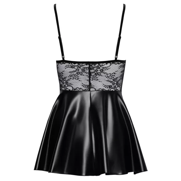 Noir - glanzende jurk met kanten top (zwart)