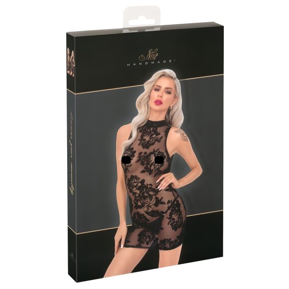 / Noir - mouwloze mini-jurk met rozenmotief (zwart)