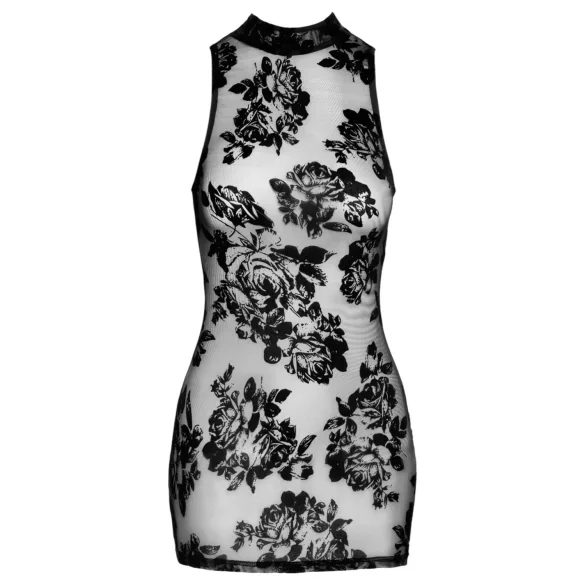 Noir - mouwloze mini-jurk met rozenmotief (zwart)