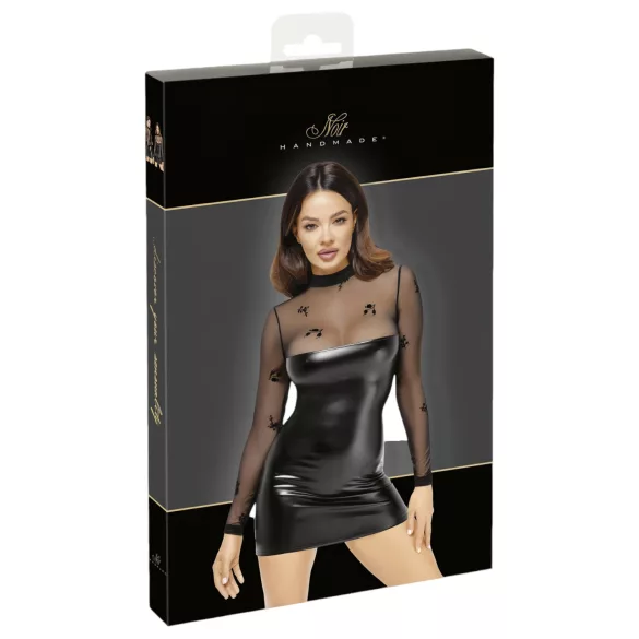 Noir - jurkje met transparante top - glanzend - zwart - L