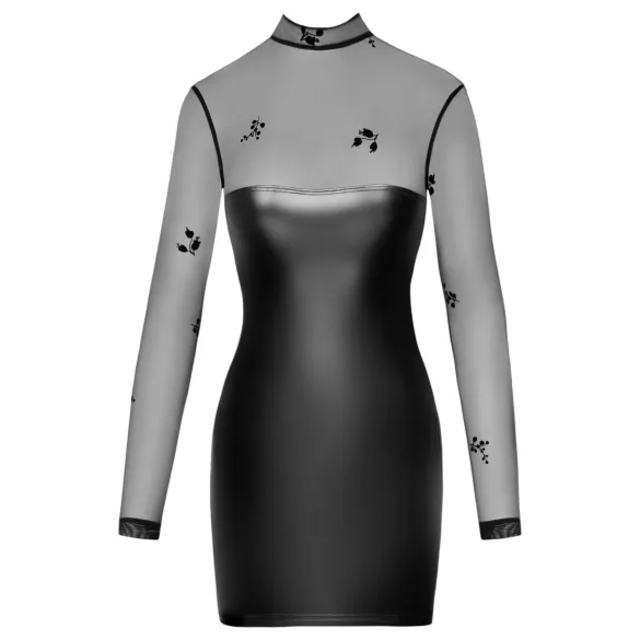 Noir - jurkje met transparante top - glanzend - zwart - L