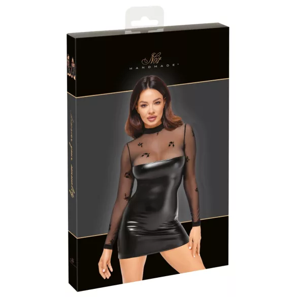 Noir - jurkje met transparante top - glanzend - zwart - XL