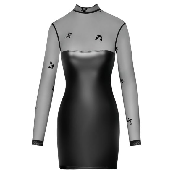 Noir - transparante bovenstuk glanzende jurk (zwart) - XL