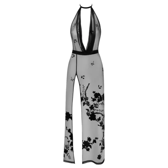 Noir - volledig doorschijnende bloemen maxijurk (zwart) - M
