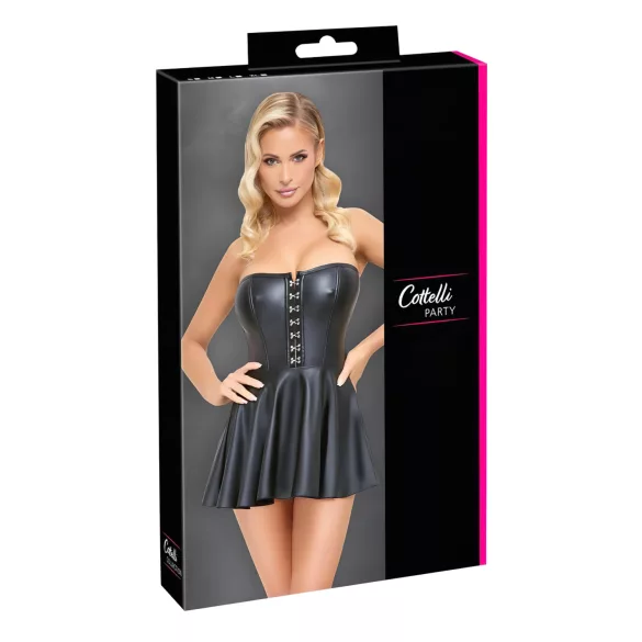 Cottelli - glanzende minijurk - geplooide rok - zwart - M