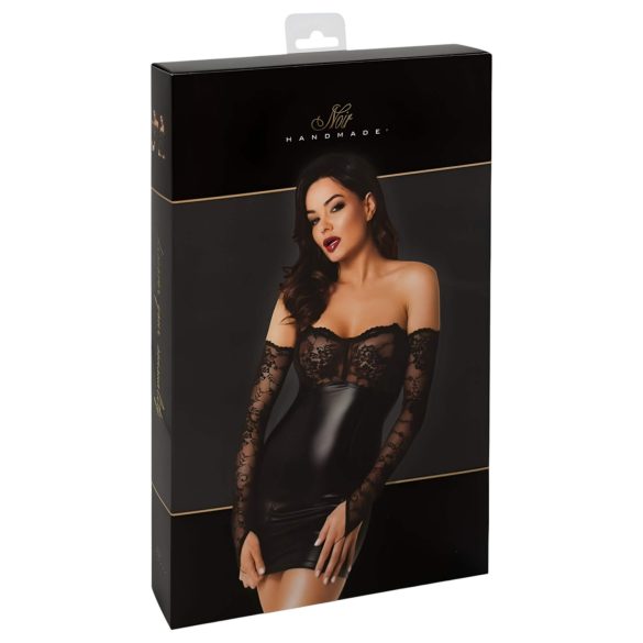 Noir - glimmend jurkje met kanten inzet (zwart) - L