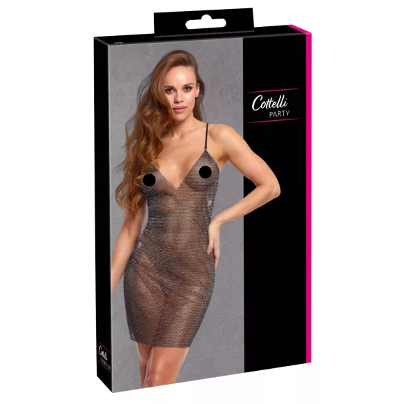 Cottelli Party - sexy minijurk met kettinkjes-effect (zwart) - S/M