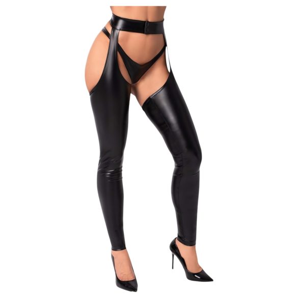 Noir - glanzende openkousen - chaps stijl - zwart - L