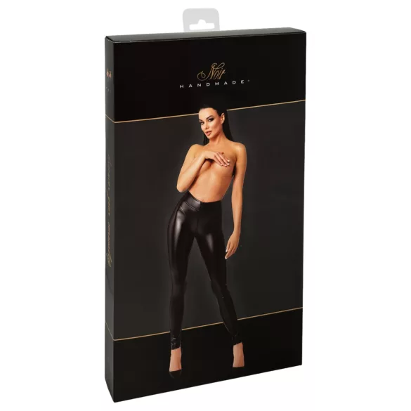 Noir - lange wetlook broek - zwart