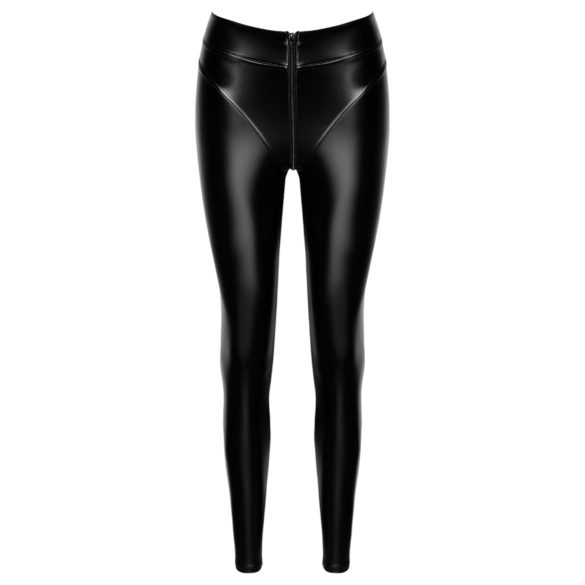Noir - lange wetlook broek - zwart - M