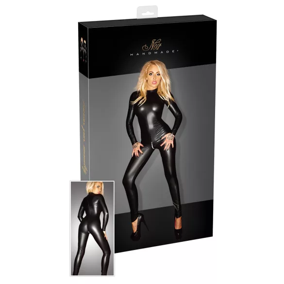 Noir - Catsuit dames - Glanzend - Lange mouw - Zwart - XL