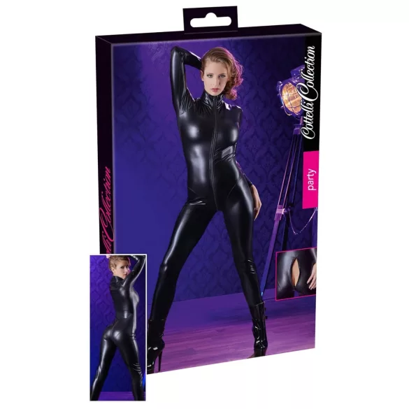 Cottelli - jumpsuit dames - lange mouw - glanzend zwart - M
