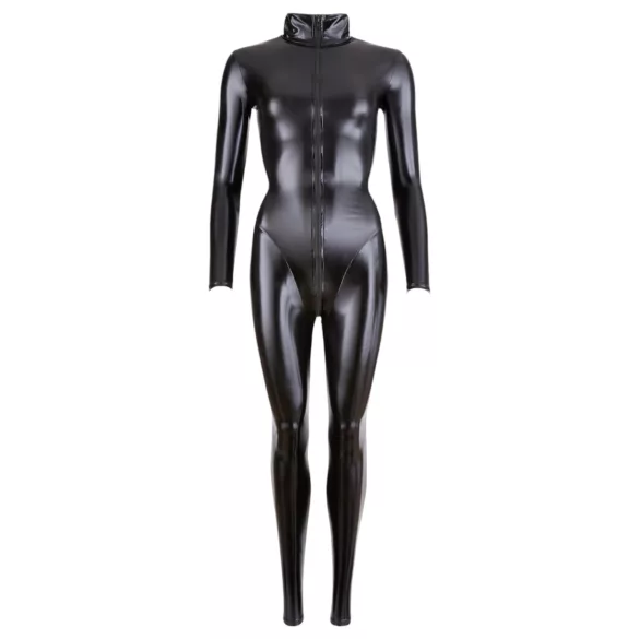 Cottelli - jumpsuit dames - lange mouw - glanzend zwart - M