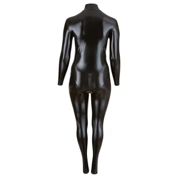 Cottelli Plus Size - glanzende jumpsuit met lange mouwen - zwart