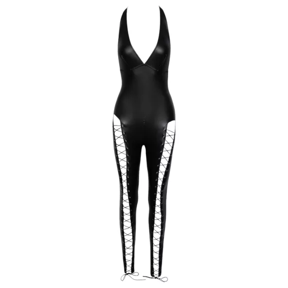 Cottelli Party - halter jumpsuit met veter (zwart) - M