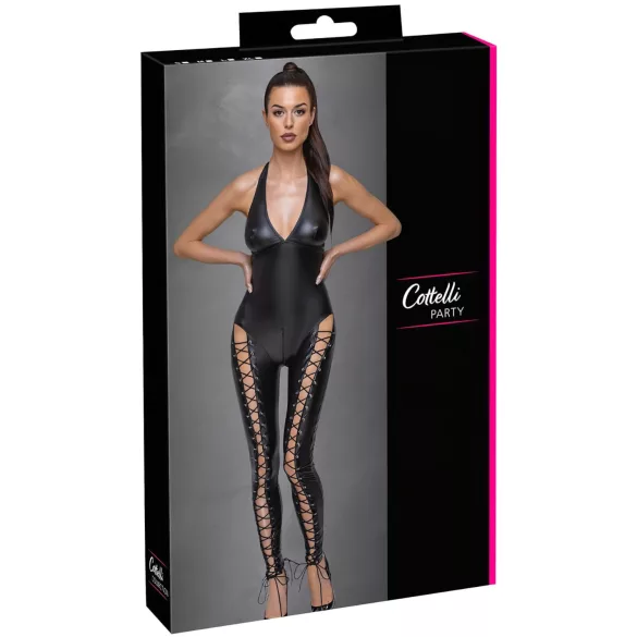 Cottelli Party - halter jumpsuit met veter (zwart) - L