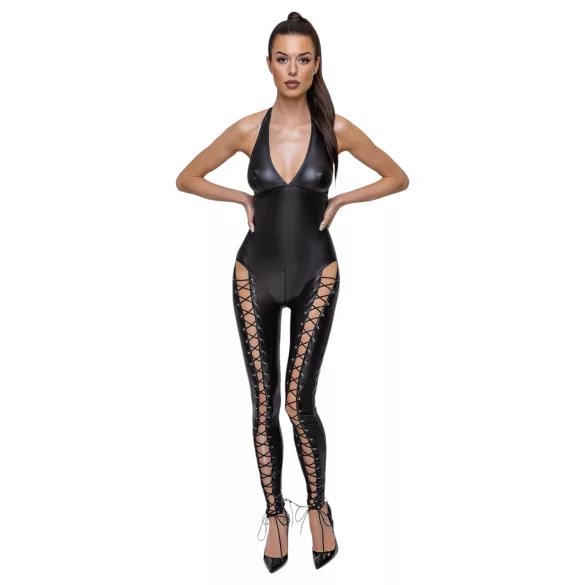 Cottelli Party - halter jumpsuit met veter (zwart) - L
