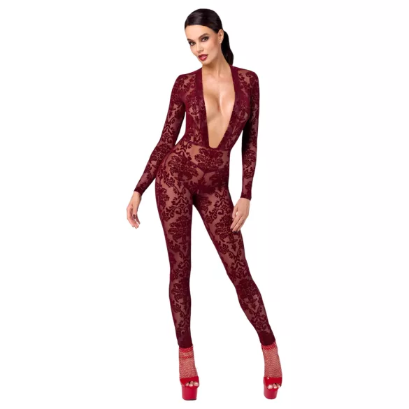 Noir Kink Royal - bodystocking - transparant - rood - M