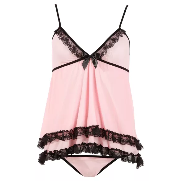 Cottelli - babydoll - kanten ruches - zwart - M