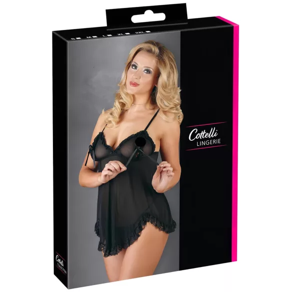 Cottelli - babydoll lingerie - transparant met ruches - zwart - M