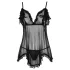 Cottelli - babydoll lingerie - transparant met ruches - zwart - M
