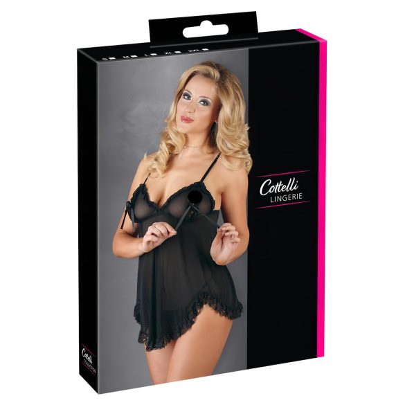 Cottelli - Verleidelijke zwarte babydoll met ruches - XXL