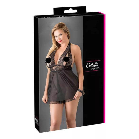 Cottelli Plus Size - babydoll jurk - kanten - zwart - 4XL