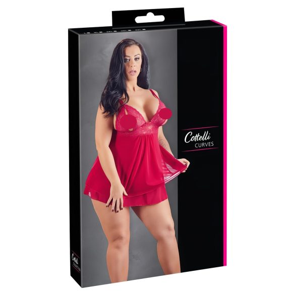 Cottelli Plus Size - kanten, luchtige babydoll (rood) - 2XL