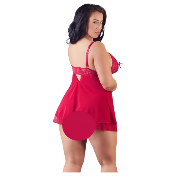 Cottelli Plus Size - kanten, luchtige babydoll (rood) - 2XL