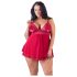 Cottelli Plus Size - kanten, luchtige babydoll (rood) - 3XL