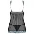 Obsessive Amanta - babydoll met borduursel en string - zwart/turquoise - L/XL
